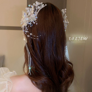 Drejew kẹp tóc bướm tua rua đính đá sang trọng thời trang