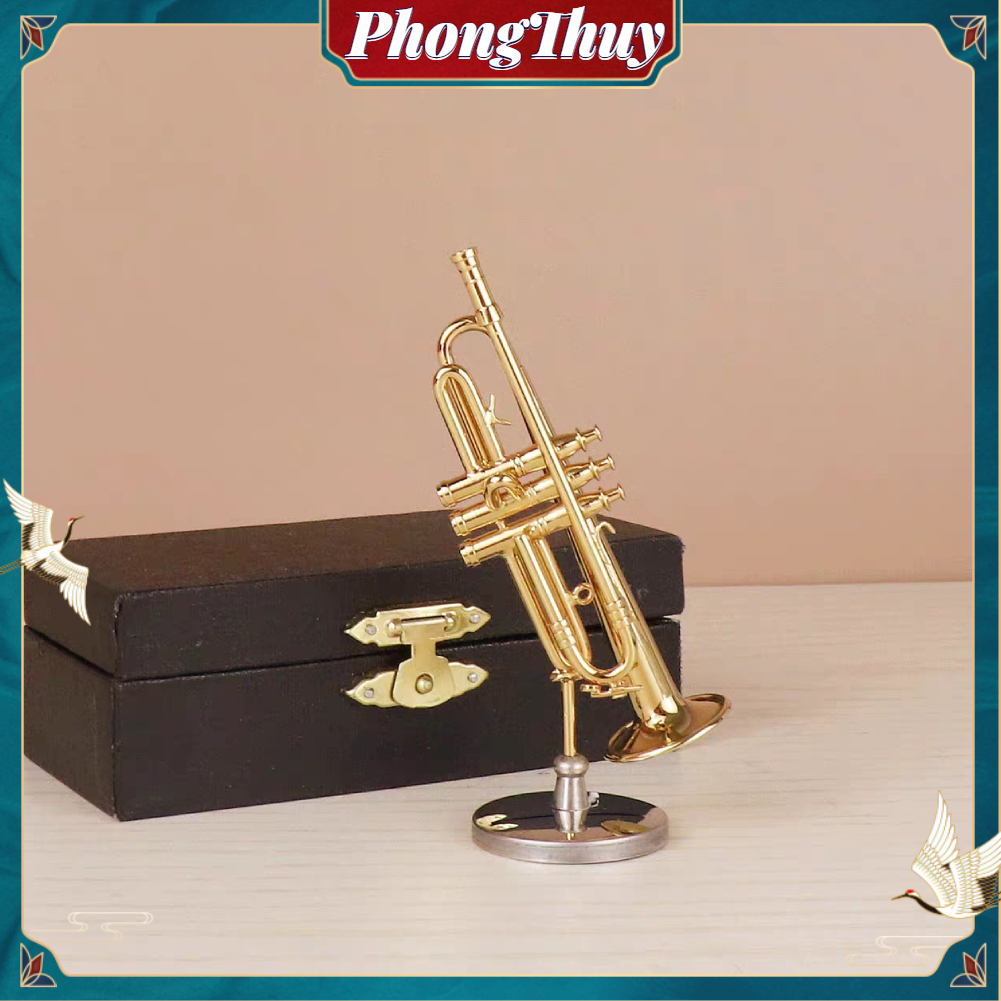 Mô Hình Kèn Trumpet Mini Có Chân Đế trang trí Bàn Làm Việc Giá Sách【PhongThuy】