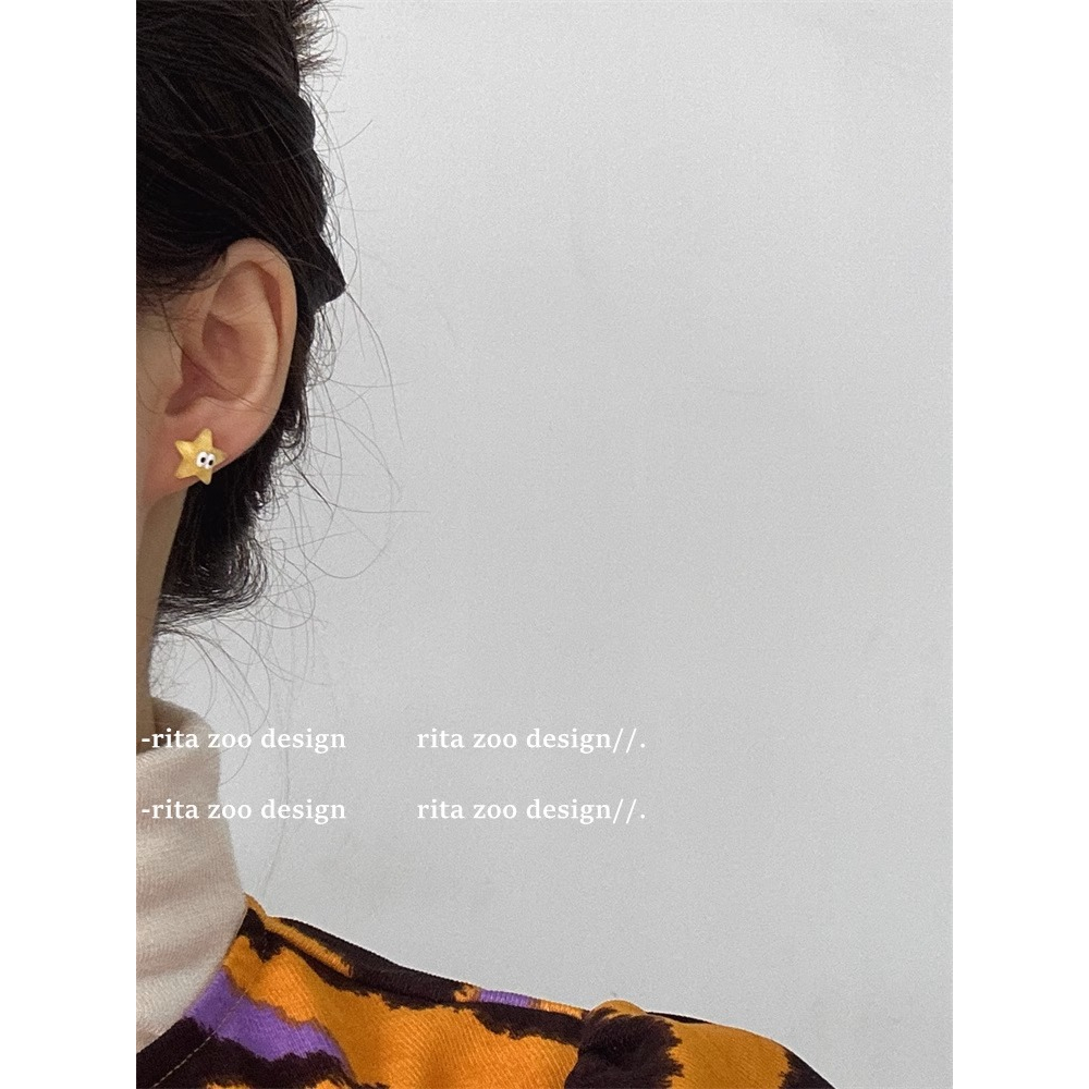 Bông Tai Trong Suốt Đính Kim Sa Hình Ngôi Sao Đám Mây Đôi Mắt To Dễ Thương 1k