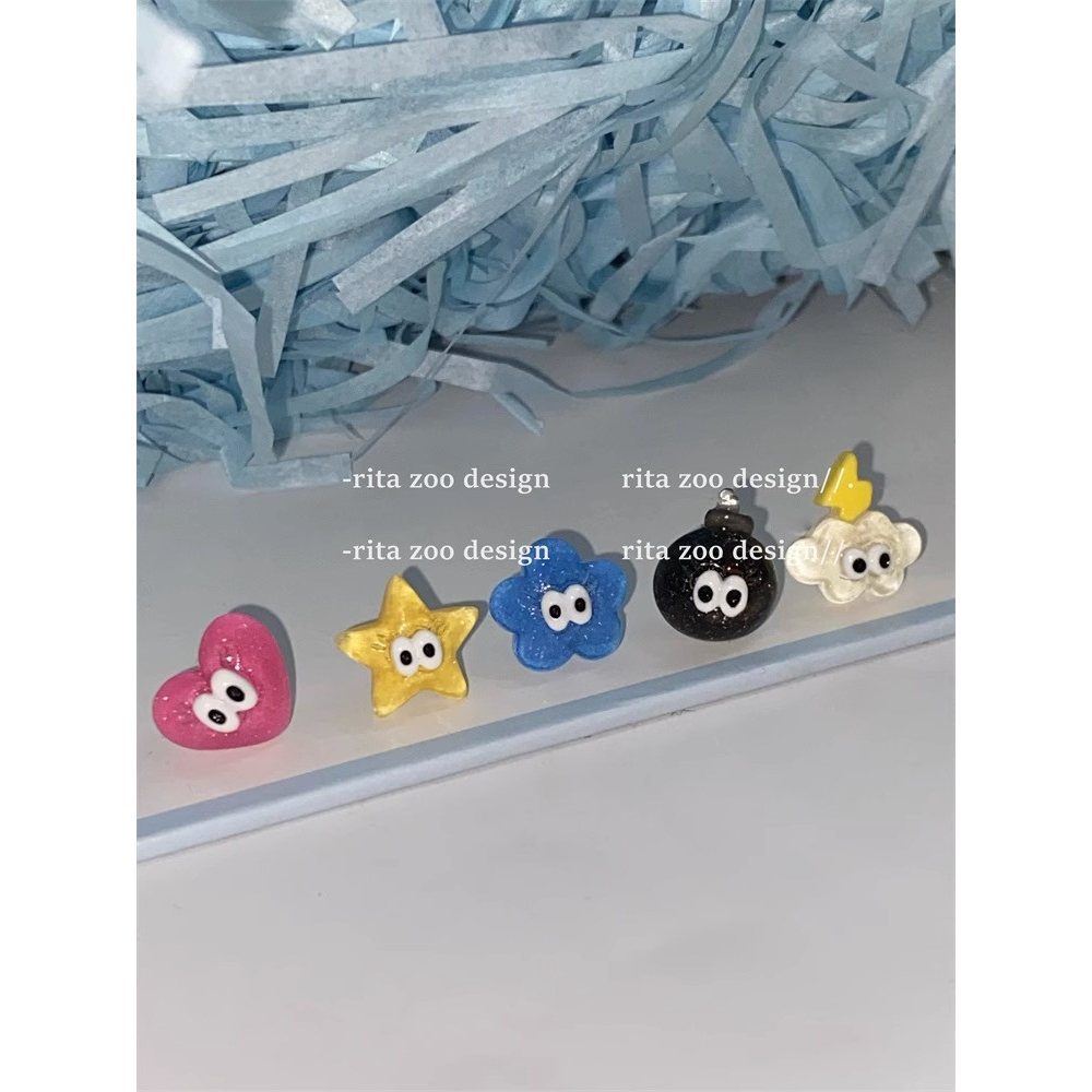 Bông Tai Trong Suốt Đính Kim Sa Hình Ngôi Sao Đám Mây Đôi Mắt To Dễ Thương 1k