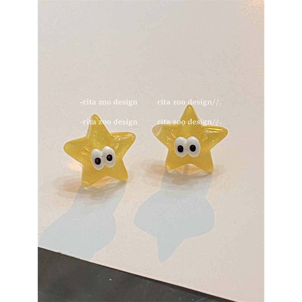 Bông Tai Trong Suốt Đính Kim Sa Hình Ngôi Sao Đám Mây Đôi Mắt To Dễ Thương 1k