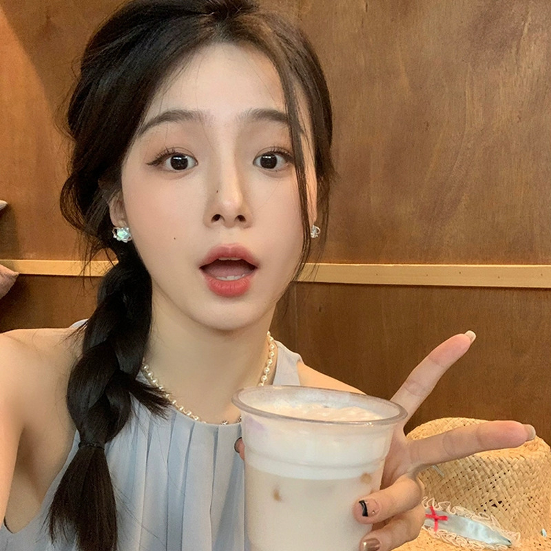 Bông Tai Hình Trái Tim Ngôi Sao Năm Cánh Phong Cách niche Sang Trọng Trọng Trọng Màu Xanh Dương Biển Giảm Giá 1k