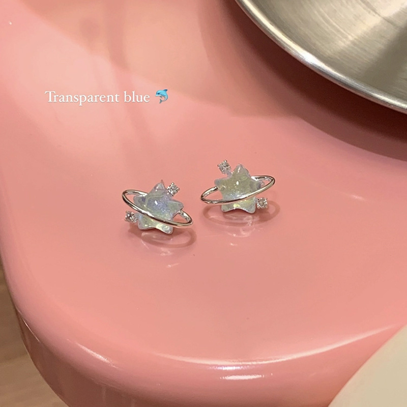 Bông Tai Hình Trái Tim Ngôi Sao Năm Cánh Phong Cách niche Sang Trọng Trọng Trọng Màu Xanh Dương Biển Giảm Giá 1k