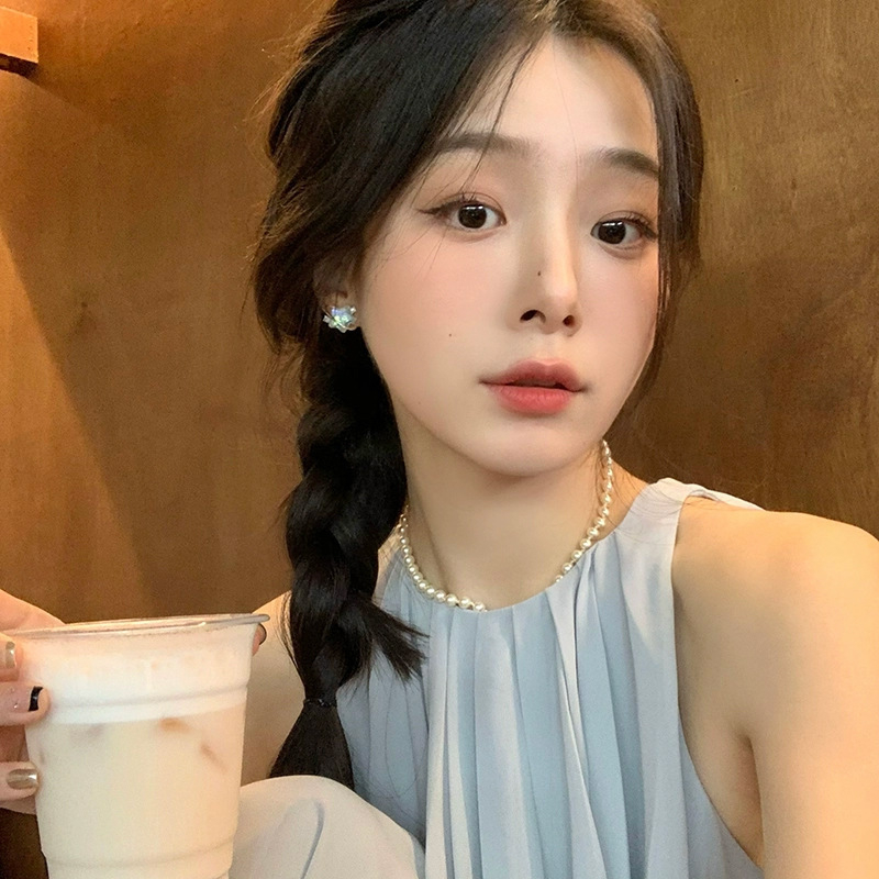 Bông Tai Hình Trái Tim Ngôi Sao Năm Cánh Phong Cách niche Sang Trọng Trọng Trọng Màu Xanh Dương Biển Giảm Giá 1k