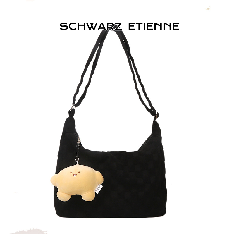 Schwarz Etanne Túi Xách Đeo Vai Màu Trơn Sức Chứa Lớn Thời Trang Hàn Quốc Cho Nữ
