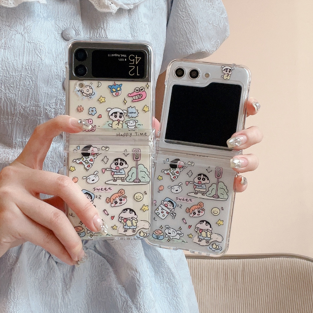 Dễ Thương Bao Da Điện Thoại Nắp Lật Chống Sốc Hình Cậu Bé Bút Chì shin-chan Cho samsung galaxy z flip 3 4 5 flip4 flip5