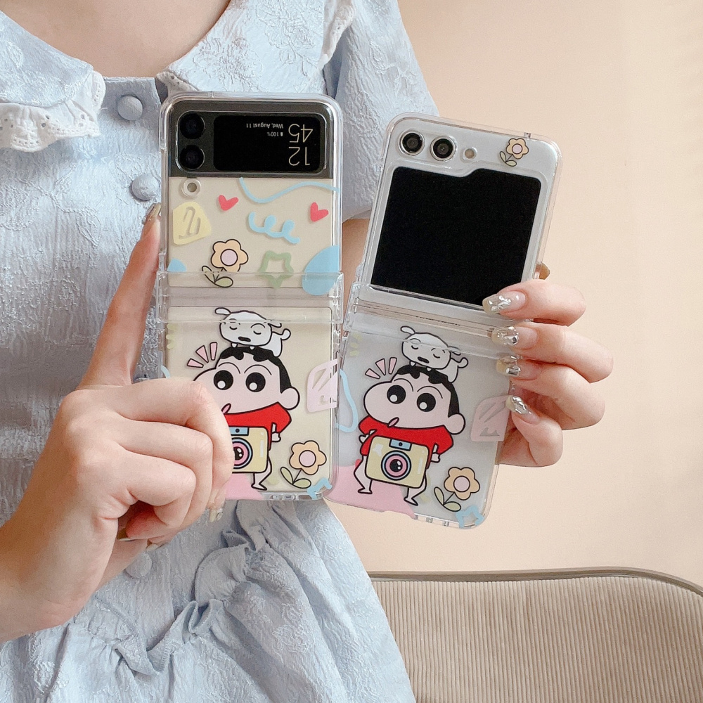 Dễ Thương Bao Da Điện Thoại Nắp Lật Chống Sốc Hình Cậu Bé Bút Chì shin-chan Cho samsung galaxy z flip 3 4 5 flip4 flip5