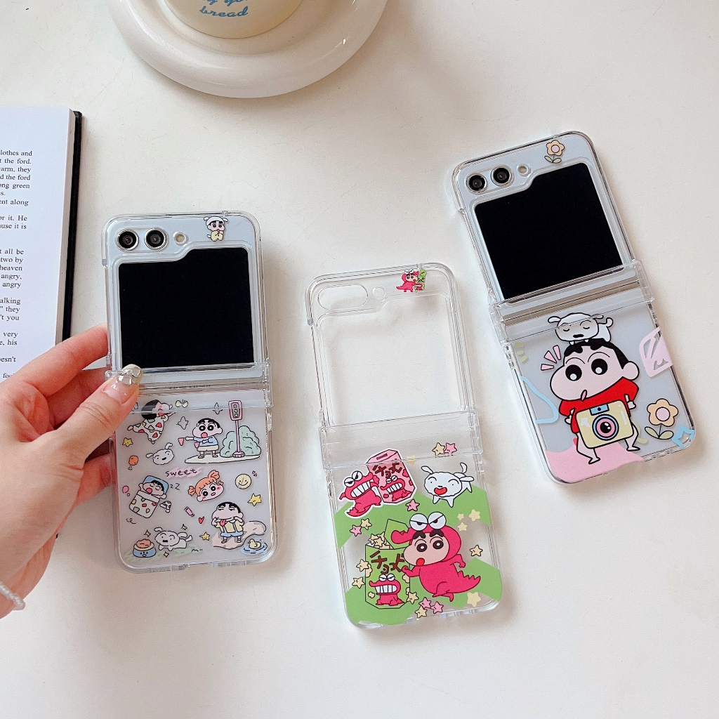 Dễ Thương Bao Da Điện Thoại Nắp Lật Chống Sốc Hình Cậu Bé Bút Chì shin-chan Cho samsung galaxy z flip 3 4 5 flip4 flip5