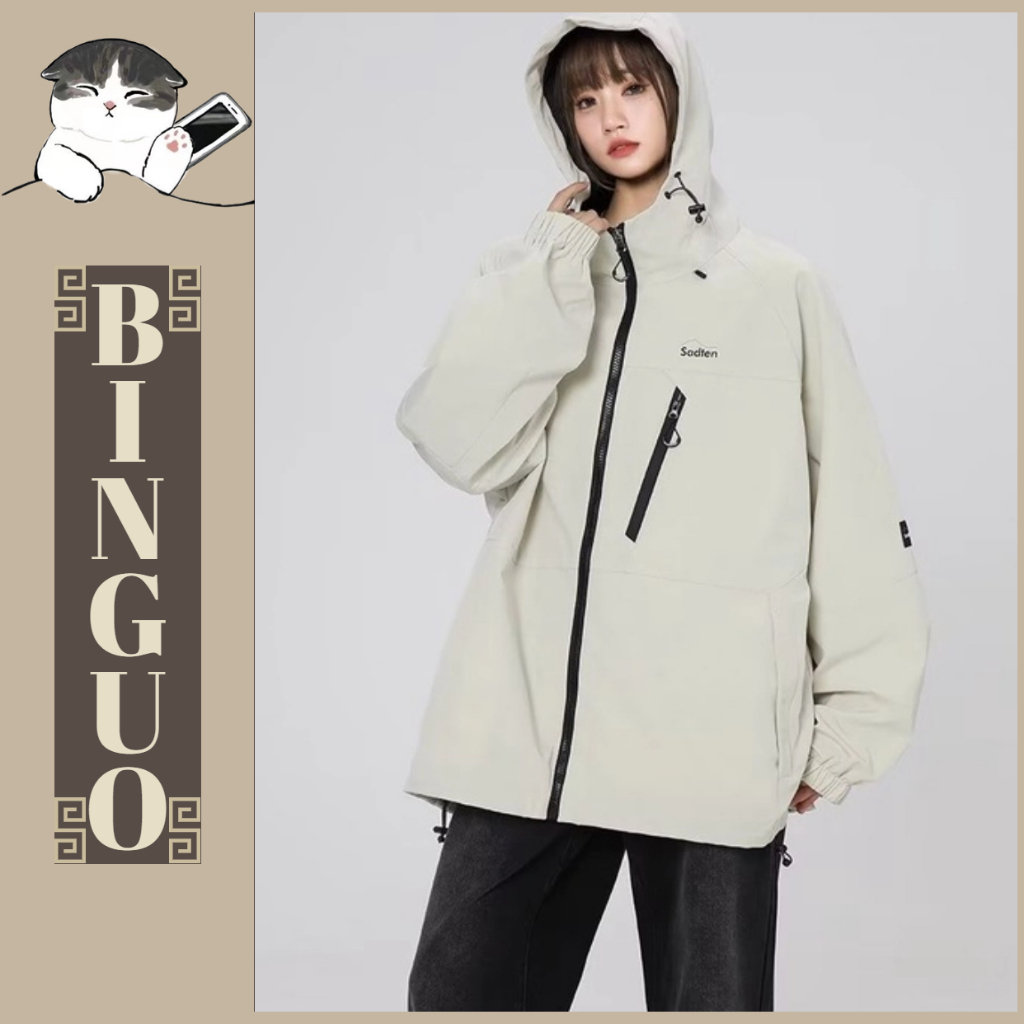 Áo Khoác nữ Có Thiết kế mũ trùm và khóa kéo In Họa Tiết Cá Tính Hợp Trang trí khóa kéo Thời Trang Phong Cách Hàn Quốc Cặp Đôi áo khoác form rộng