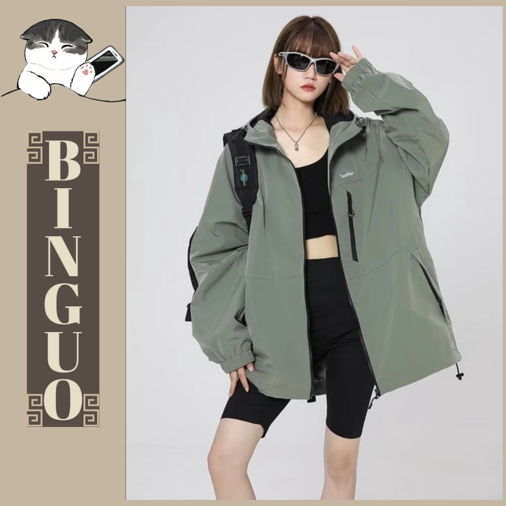 Áo Khoác nữ Có Thiết kế mũ trùm và khóa kéo In Họa Tiết Cá Tính Hợp Trang trí khóa kéo Thời Trang Phong Cách Hàn Quốc Cặp Đôi áo khoác form rộng