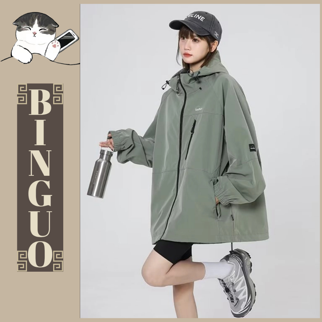 Áo Khoác nữ Có Thiết kế mũ trùm và khóa kéo In Họa Tiết Cá Tính Hợp Trang trí khóa kéo Thời Trang Phong Cách Hàn Quốc Cặp Đôi áo khoác form rộng
