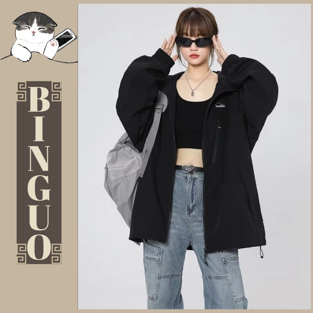 Áo Khoác nữ Có Thiết kế mũ trùm và khóa kéo In Họa Tiết Cá Tính Hợp Trang trí khóa kéo Thời Trang Phong Cách Hàn Quốc Cặp Đôi áo khoác form rộng