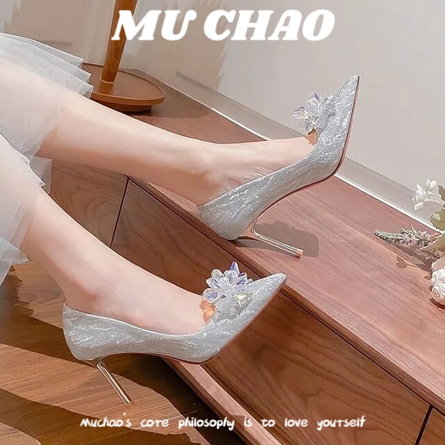 MUCHAO Giày Cao Gót Mũi Vuông Phong Cách vintage Cho Nữ