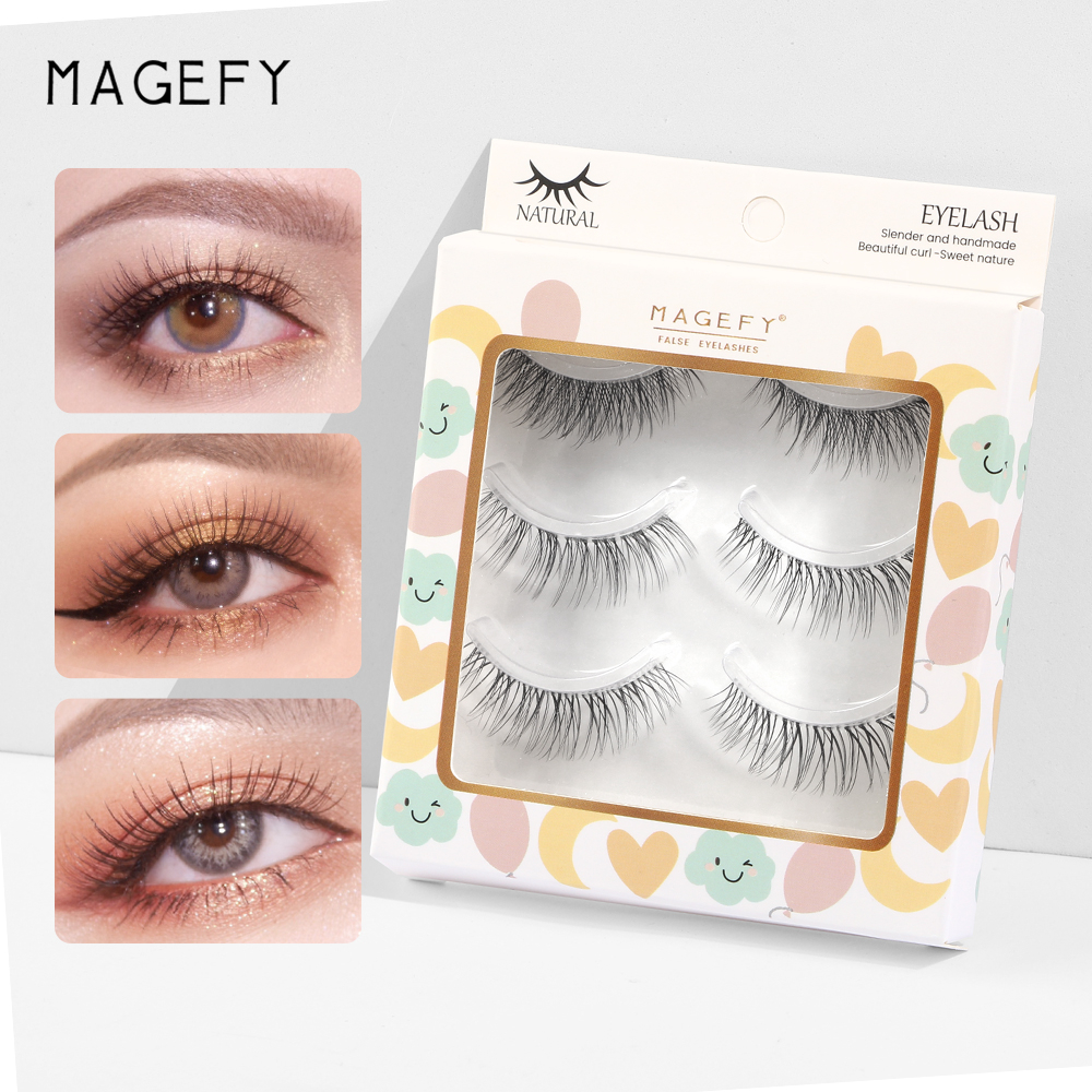 Bộ 3 cặp mi giả MAGEFY cong chữ C mềm tự nhiên cho trang điểm hàng ngày/hẹn hò