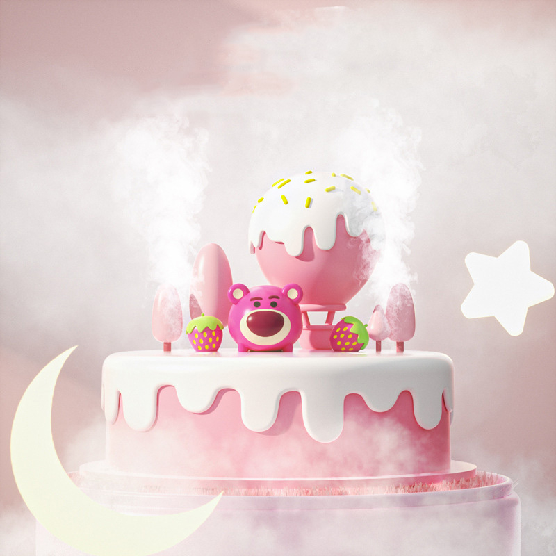Máy Lọc Không Khí Phun Sương Tạo Ẩm Không Khí Thiết Kế Hình Bánh Sinh Nhật Gấu Dâu Tây Lãng Mạn Dùng Làm Quà Tặng Lãng Mạn