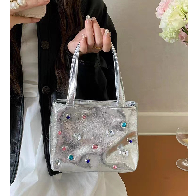 Túi Đeo Chéo mini y2k Màu Bạc Đính Đá Dễ Thương Thời Trang Phong Cách Hàn Quốc Cho Nữ