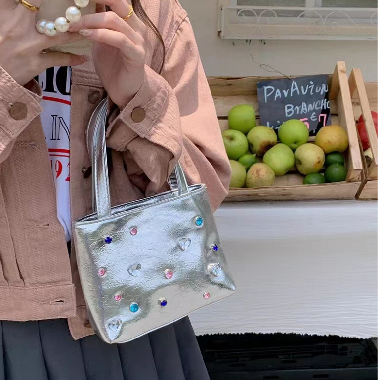 Túi Đeo Chéo mini y2k Màu Bạc Đính Đá Dễ Thương Thời Trang Phong Cách Hàn Quốc Cho Nữ