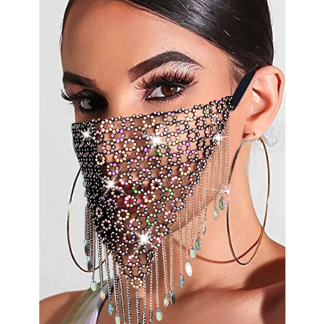 Mặt Nạ Đính Đá Phối Tua Rua Lấp Lánh Thời Trang unisex