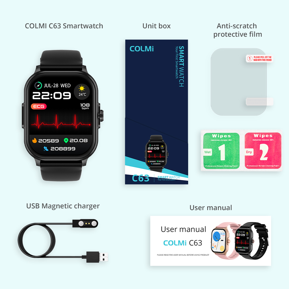 Đồng Hồ Thông Minh colmi c63 Chống Thấm Nước ip67 Có Chức Năng ecg 22mm silicone