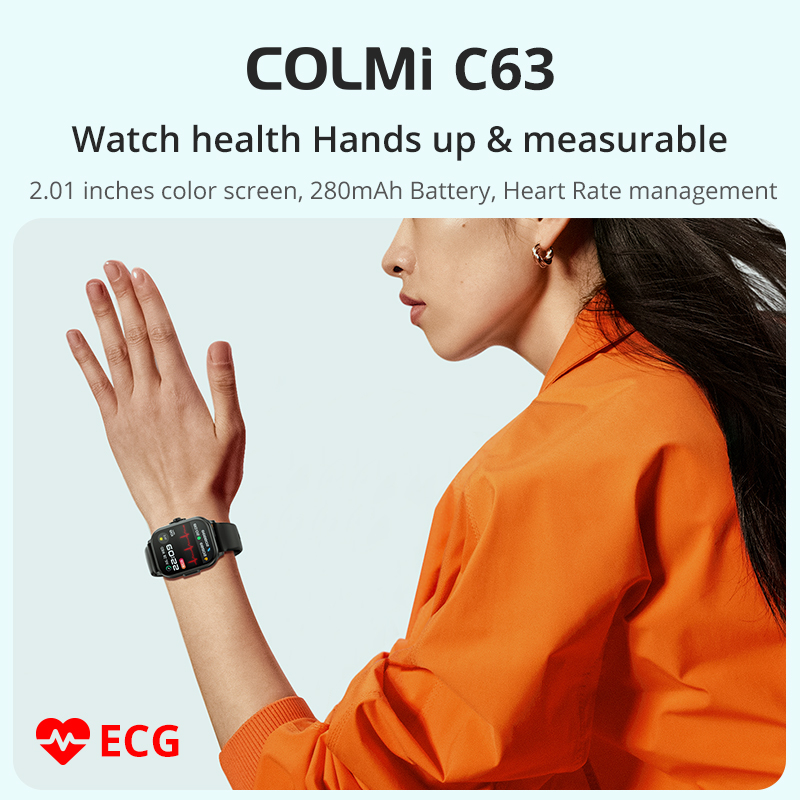 Đồng Hồ Thông Minh colmi c63 Chống Thấm Nước ip67 Có Chức Năng ecg 22mm silicone