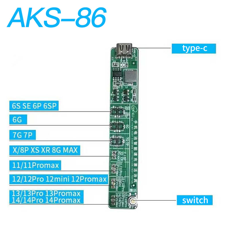 Ankles AKS-86 Bảng Phát Hiện Kích Hoạt Pin Cho iPhone 6-14Promax Bảng Mạch Pin Sạc Dụng Cụ Sửa Chữa