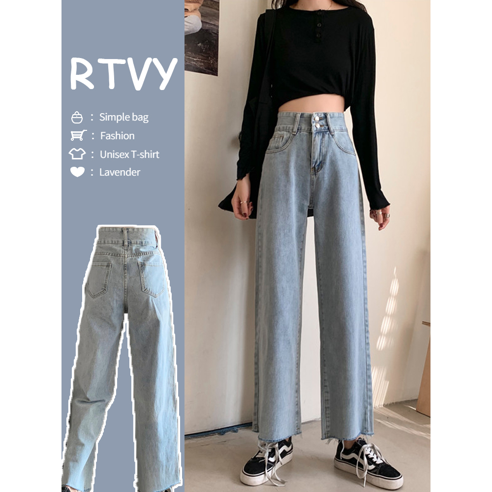 【RTVY】Quần Jean Nữ Ống Rộng Lưng Cao Phong Cách Hàn Quốc