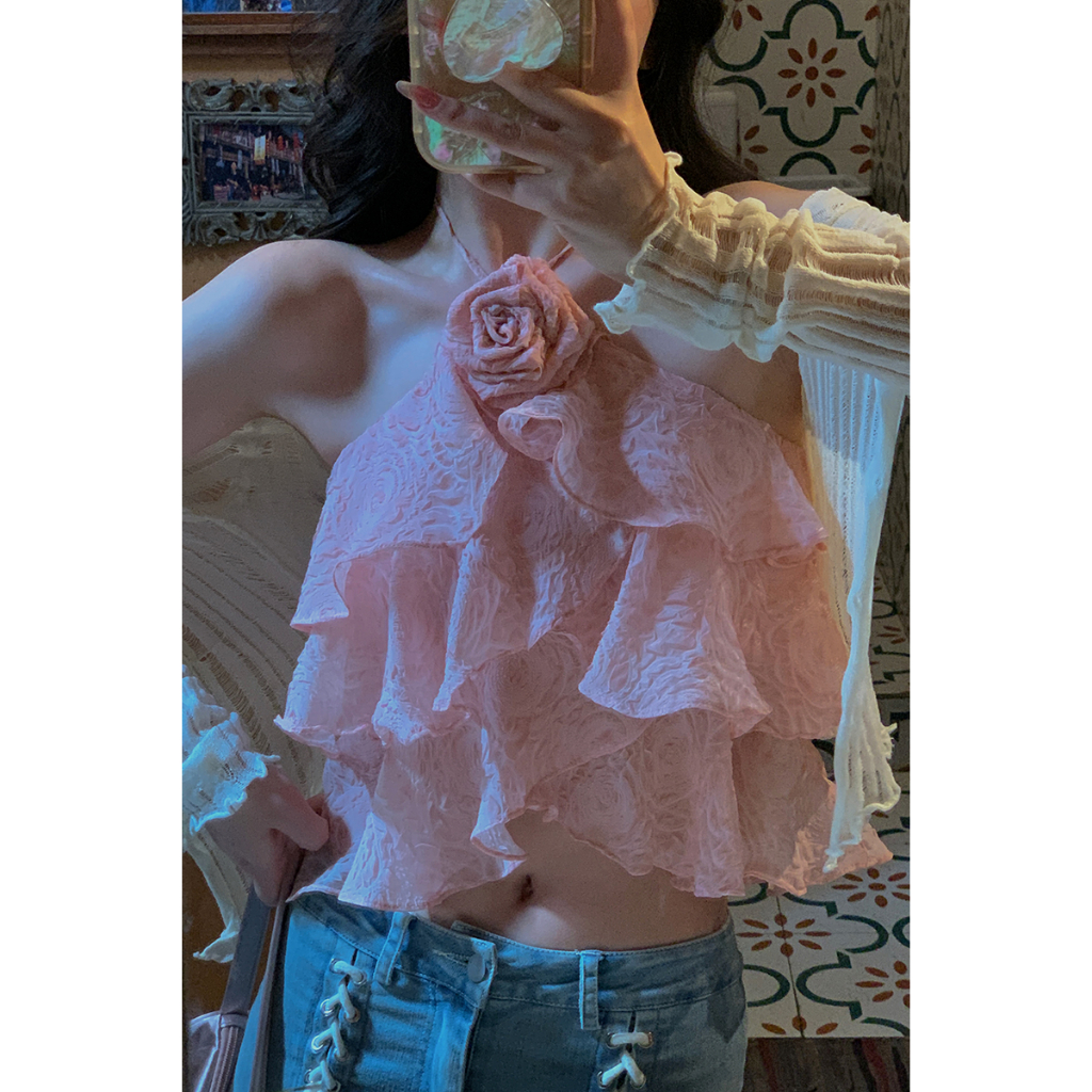 Áo croptop Hai Dây Kiểu Pháp Ngọt Ngào Và Ngọt Ngào Thời Trang Mùa Hè Cho Bạn Gái