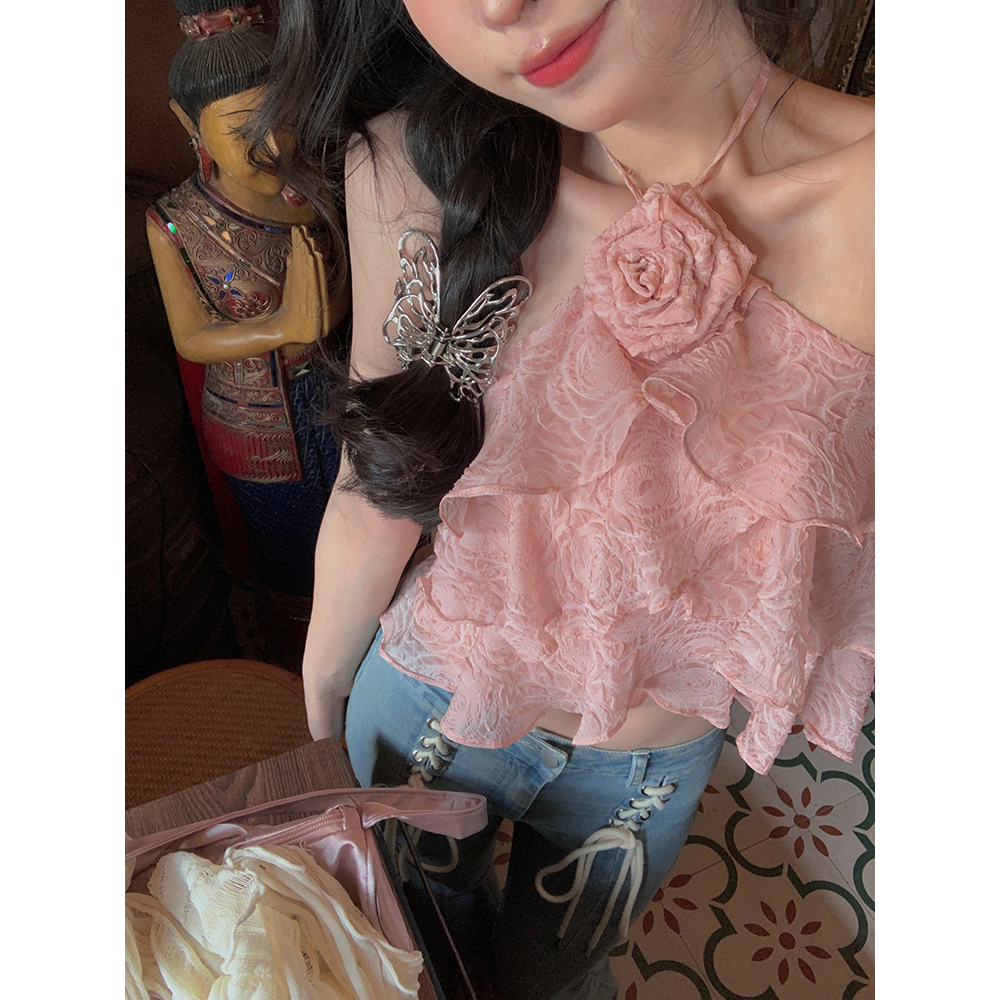 Áo croptop Hai Dây Kiểu Pháp Ngọt Ngào Và Ngọt Ngào Thời Trang Mùa Hè Cho Bạn Gái