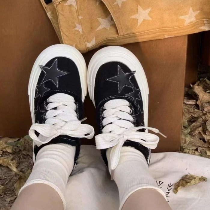 Giày Sneaker ngôi sao Đế Dày Siêu Phong Cách Thời Trang  Đáng Yêu Đế Bằng Phối Dây Bản To Giày Thể Thao Kiểu Nữ Mới 2023