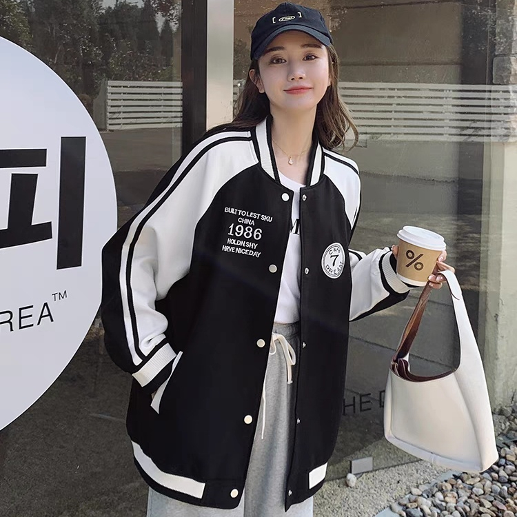 Áo Khoác Bóng Chày Tay Dài Dáng Rộng In Chữ Thời Trang Hàn Quốc Cho Nam Và Nữ