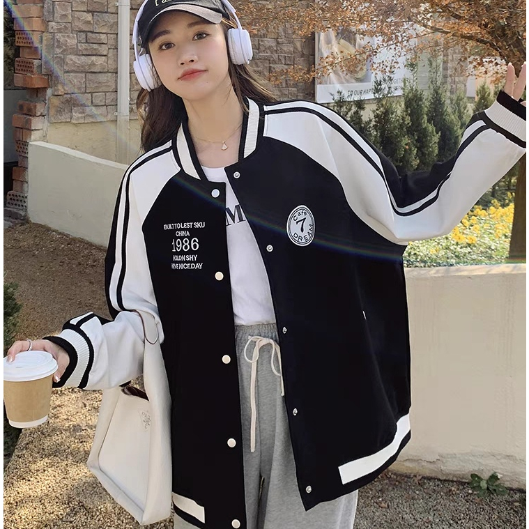 Áo Khoác Bóng Chày Tay Dài Dáng Rộng In Chữ Thời Trang Hàn Quốc Cho Nam Và Nữ