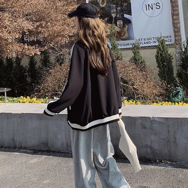 Áo Khoác Bóng Chày Tay Dài Dáng Rộng In Chữ Thời Trang Hàn Quốc Cho Nam Và Nữ