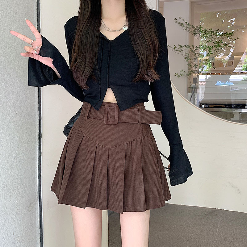 Xiaozhainv Chân Váy Ngắn Lưng Cao Xếp Ly Bằng Vải Nhung Kẻ Phong Cách vintage Hàn Quốc Sang Trọng Dành Cho Nữ