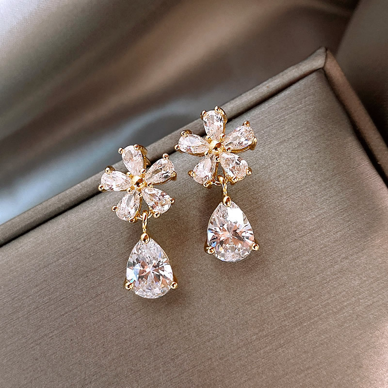 Bông Tai Hình Giọt Nước Đính Đá zircon Sang Trọng Cho Nữ