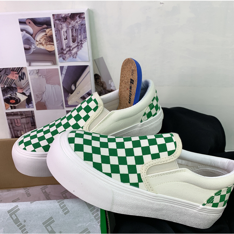 Giày Thể Thao canvas Đế Dày Họa Tiết Caro Phong Cách retro Hàn Quốc Cho Nữ