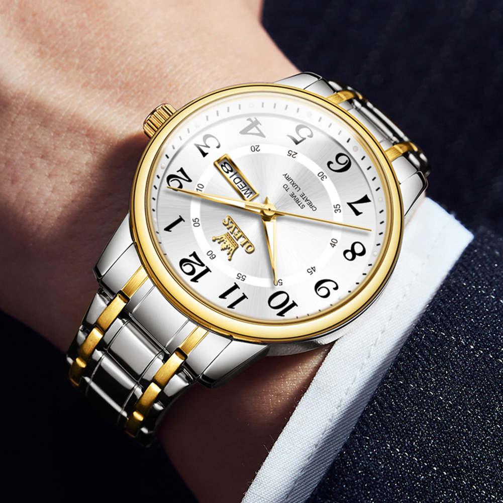 OLEVS Đồng Hồ Nam Chống Nước Chính Hãng Thép Không Gỉ Thạch Anh Phát Sáng Lịch 2891