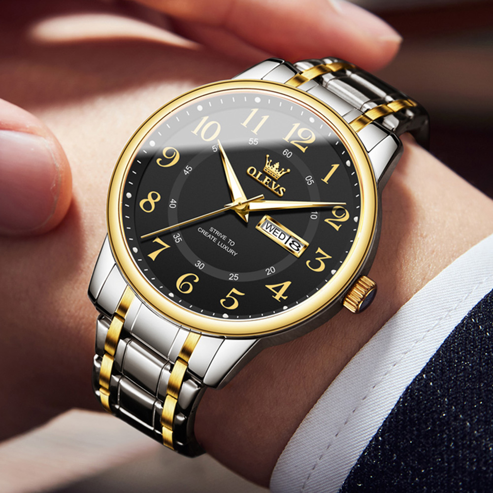 OLEVS Đồng Hồ Nam Chống Nước Chính Hãng Thép Không Gỉ Thạch Anh Phát Sáng Lịch 2891