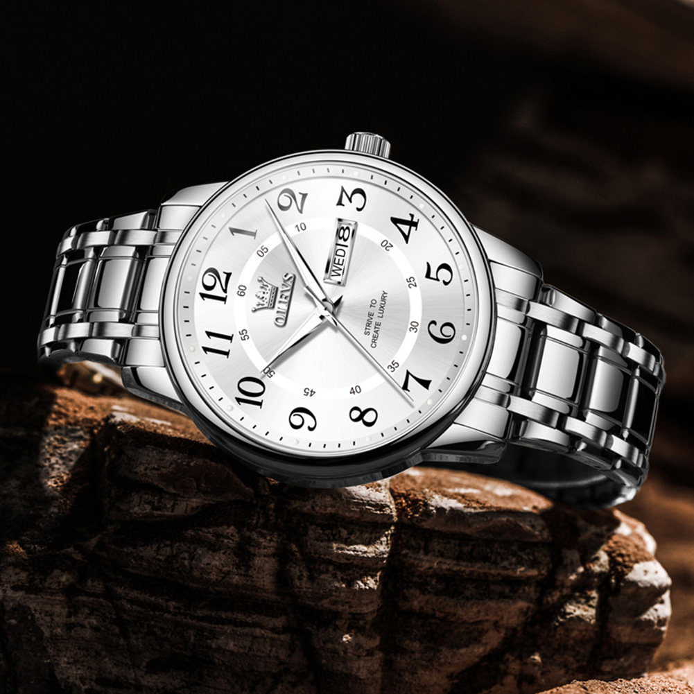 OLEVS Đồng Hồ Nam Chống Nước Chính Hãng Thép Không Gỉ Thạch Anh Phát Sáng Lịch 2891