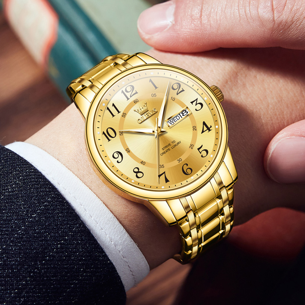 OLEVS Đồng Hồ Nam Chống Nước Chính Hãng Thép Không Gỉ Thạch Anh Phát Sáng Lịch 2891