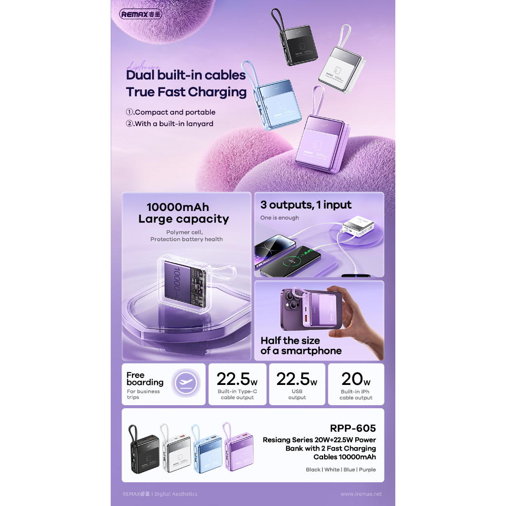Remax Dây Cáp Sạc Nhanh 10000mah Tpa-605 20w + 22.5w