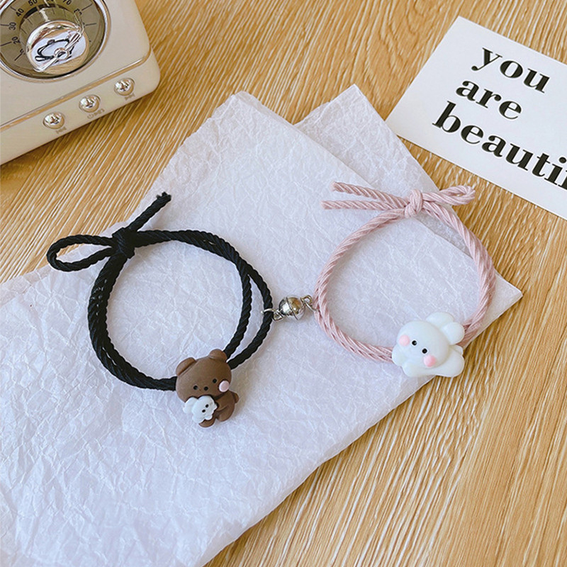 Beautycoco🍊Vòng Đeo Tay Cặp Đôi Bằng Cao Su Hút Nam Châm Hình Gấu/Thỏ Dễ Thương Cho Nữ