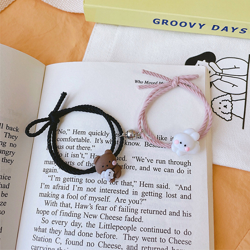 Beautycoco🍊Vòng Đeo Tay Cặp Đôi Bằng Cao Su Hút Nam Châm Hình Gấu/Thỏ Dễ Thương Cho Nữ