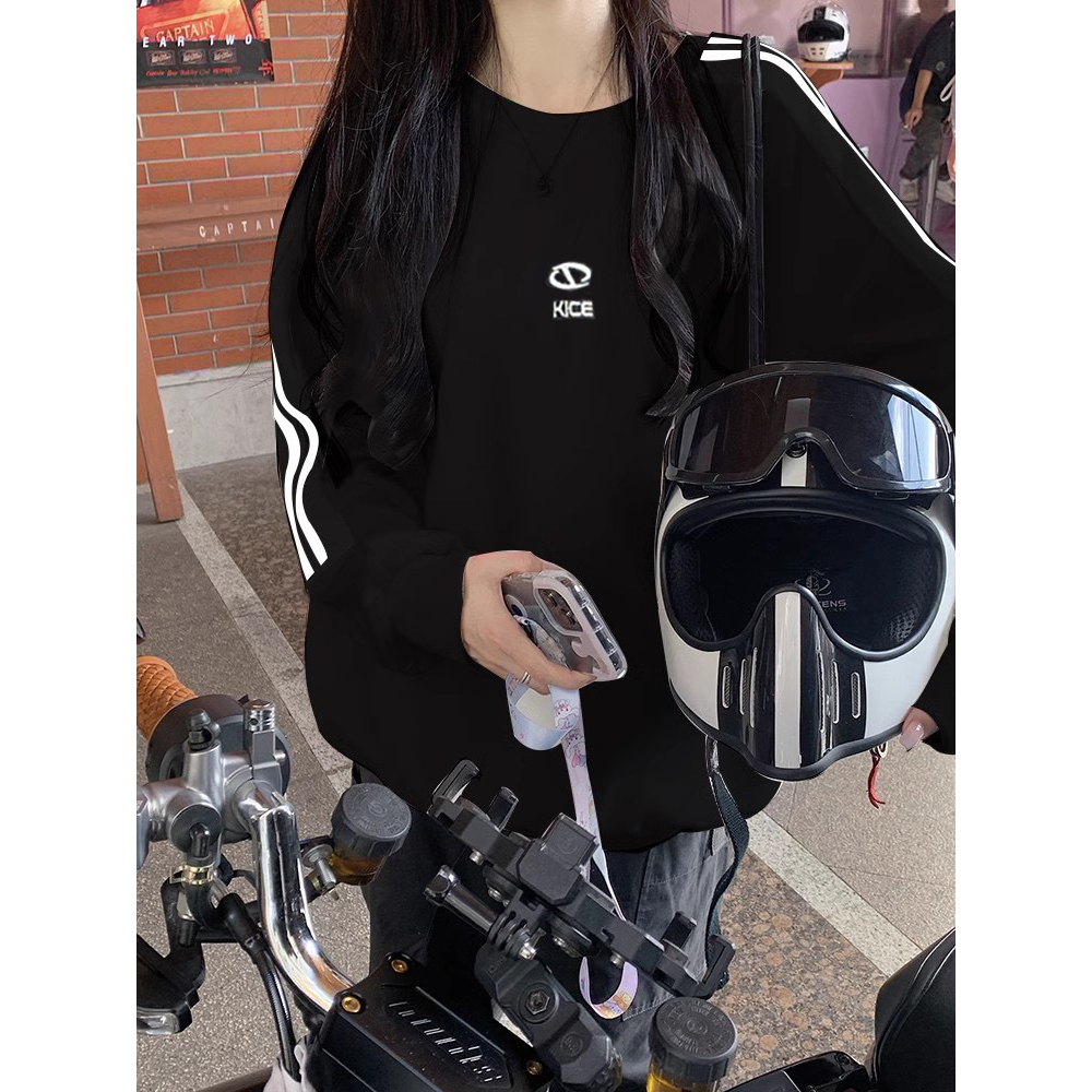 Lalisas Áo sweatshirt Tay Dài Cổ Tròn oversize Thêu Chữ Hàn Quốc Cho Nữ