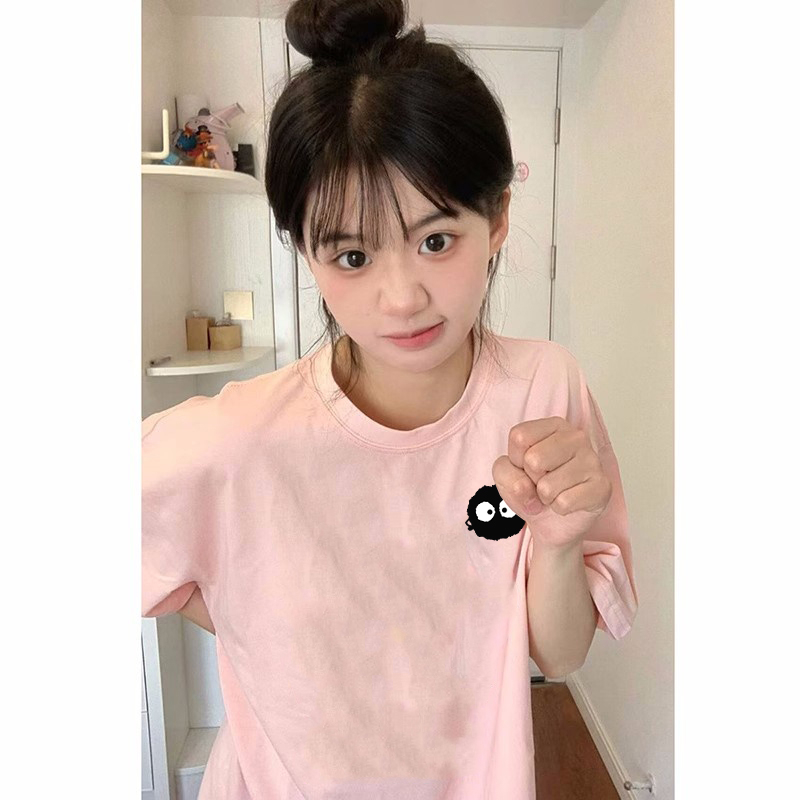 SELVZE Thời Trang Áo Thun cotton Ngắn Tay Dáng Rộng In Họa Tiết Hoạt Hình Vui Nhộn