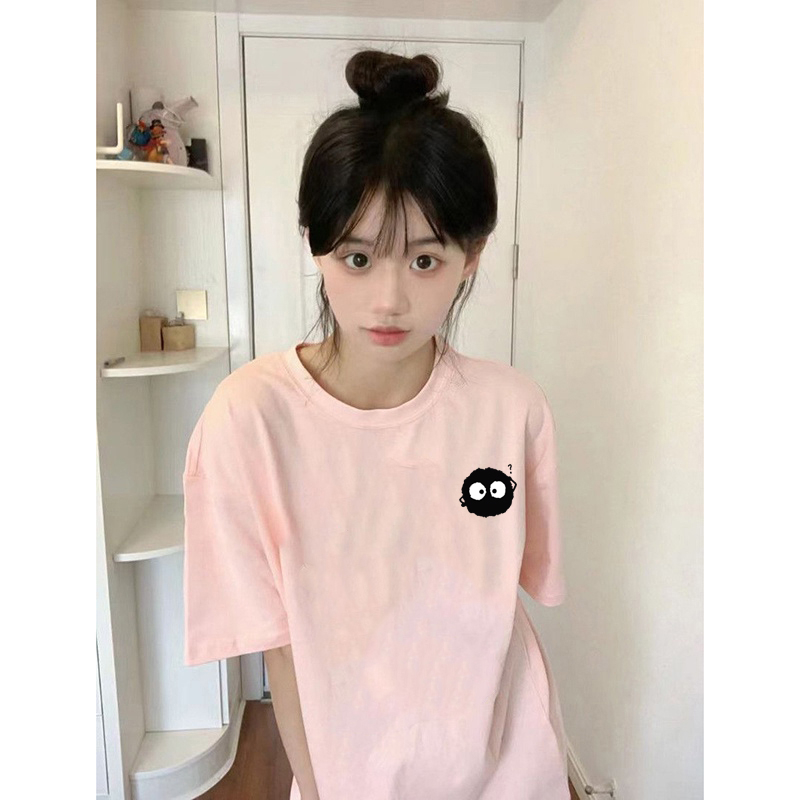 SELVZE Thời Trang Áo Thun cotton Ngắn Tay Dáng Rộng In Họa Tiết Hoạt Hình Vui Nhộn