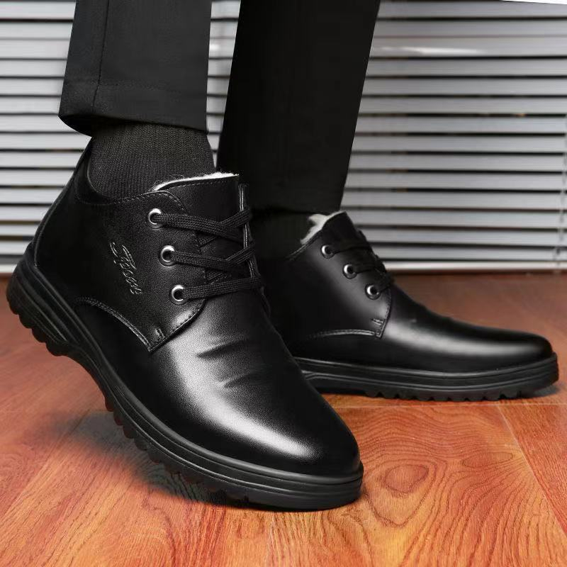 Giày Da cotton Lót Nhung Dày Dặn Ấm Áp Thoải Mái Dành Cho Nam Giới Độ Tuổi Trung Niên