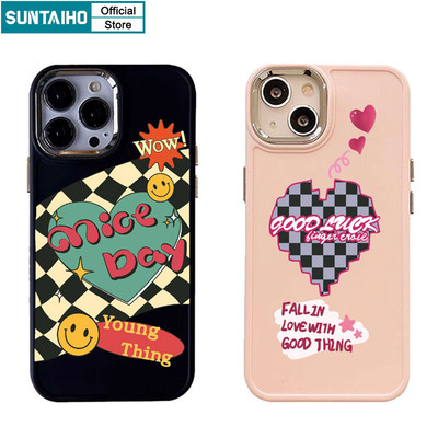 Suntaiho Ốp lưng iphone Ốp Điện Thoại Silicone Mềm Họa Tiết Sọc Caro Hình Trái Tim Cho iPhone 11 pro max 13 XS max 7 8 Plus 12 pro max 12 13