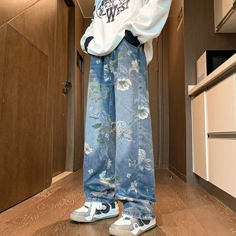 Quần jeans Ống Loe Lưng Cao In Hoa Thời Trang Cho Nam