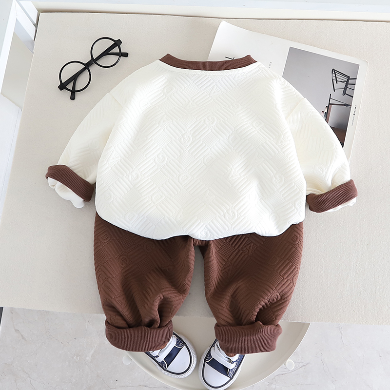 Set Áo Thun Tay Dài Cổ Tròn + Quần Dài Phong Cách Hàn Quốc Thời Trang Mùa Thu Cho Bé Trai / Gái Kích Thước 80-120cm