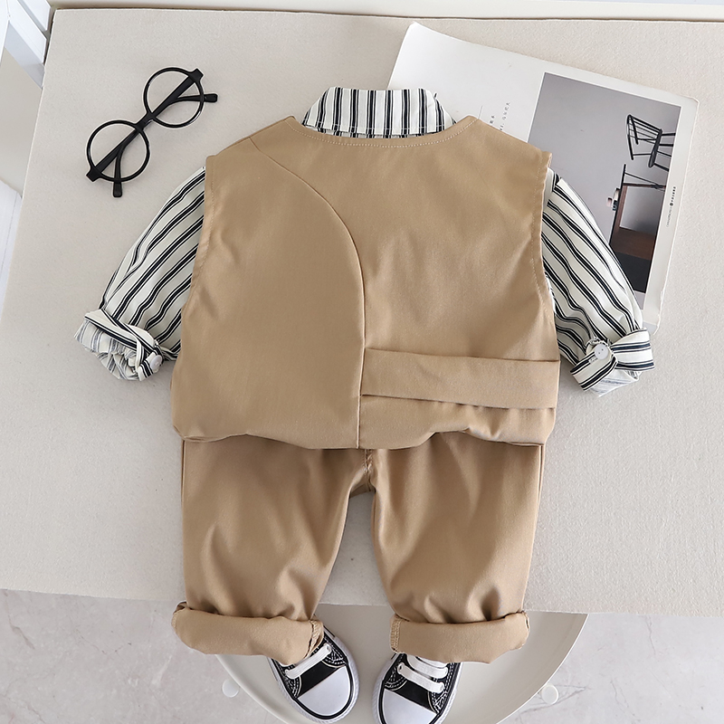 Bộ Áo Sơ Mi Tay Dài Họa Tiết Kẻ Sọc + Áo Sơ Mi Cài Khuy + Quần Dài Phong Cách Hàn Quốc Thời Trang Mùa Thu Hàng Mới 2023 Dành Cho Bé Trai / Bé Gái 80-120cm